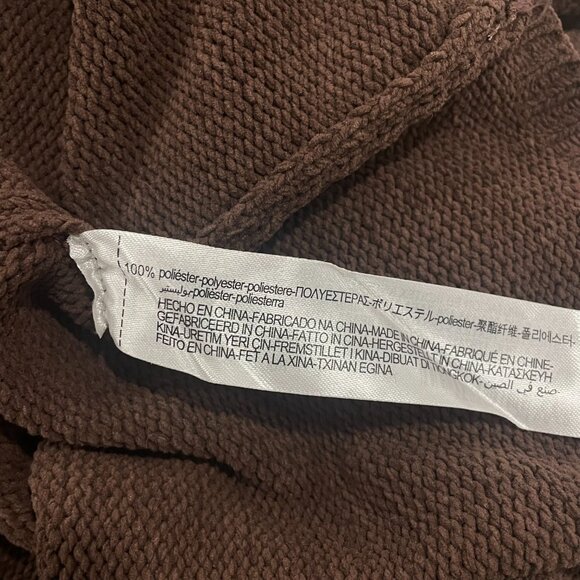 Zara Chocolate Brown Knit Sweater Dress Pointelle Balloon Sleeve Mini Size L - Picture 11 of 11